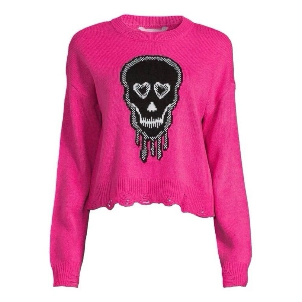 No Boundaries Pink Heart-Eyed Skull Sweater. Size 3XL. NWT